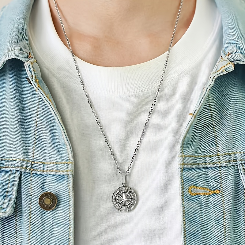 Vintage Nautical Compass Pendant Necklace, Hypoallergenic Steel
